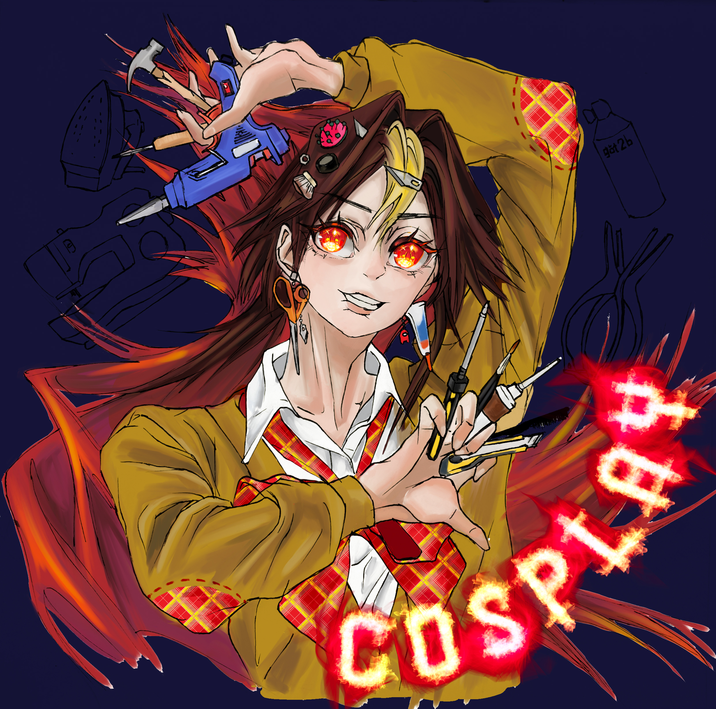 Cosplay Club Logo featuring a girl holding crafting materials in between her fingers.